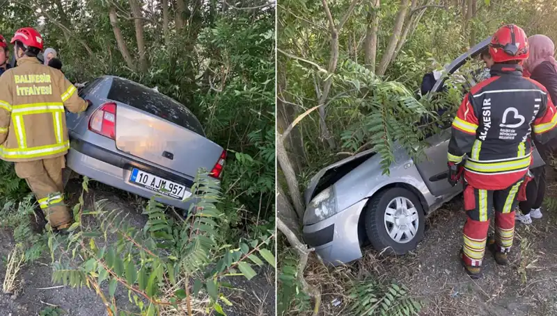 Balıkesir'de Kontrolü Kaybeden Otomobil Şarampole Yuvarlandı